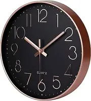 [jomparis] Rose Gold Black Wall Clock Silent Non-Ticking Quartz Sweep Decorative Battery Operated Wall Clocks