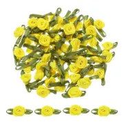 80 Pcs Yellow Mini Roses Bow 15mm Ribbon Roses for Appliques Crafts