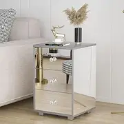 Ufurniture Mirror Bedside Table 3 Drawers Side Table Mirrored Nightstand for Bedroom Living Room