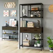 Fin Tall Bookshelf With Drawers Industrial Bookcase With 6 Tiers Storage Shelves Au