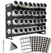 4 Tier Spice Rack Organizer with 32 Square Spice Jars and 160 Spice Labels Se...