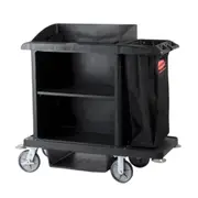 Dolphy Polypropylene Plastic Housekeeping Cart 1205x549x1216 mm - Black Cleaning Trolley with Zippered Laundry Bag, Open Storage, and Detachable Wheels