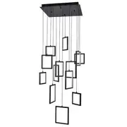 Vencha Dahli Modern Metal Square Geometric 13 Light LED Pendant Light - Black - 3000K Warm White