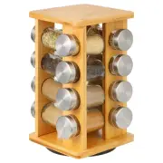 NNETM Bamboo Revolving Spice Rack - 16-Jar Countertop Organizer for Kitchen Stor