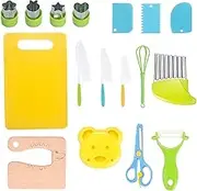 17 Pieces Kitchen Knives Set with Wood Knife,Serrated Edges Plastic Knife,Crinkle,Sandwich Cutter,Y Peeler,Egg Beater,Scissors, Cutting Board Crocodile Pattern