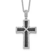 Sterling Silver Brilliant Embers Rhodium-Plated 156 Stone 18 Inch Black And White Micro Pav Cz Polished Cross Necklace With 2 Extender