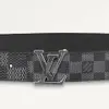 [二手] LOUIS VUITTON LV Initiales 黑灰大小棋盤格 雙面皮帶/腰帶M0340S