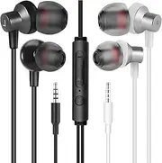 【2-Pack, Black+White】 MAS CARNEY WI7 Wired in-Ear Earphones,Earphones with 3.5mm Plug, Stereo Earphones with Microphone and Volume Control