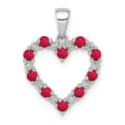 14k White Gold Real Diamond and .35 Ruby Heart Pendant