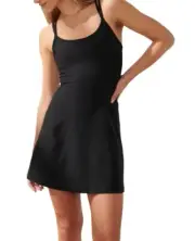 Black Crossback Athletic Tennis Dress With Adjustable Straps Flared Skirt Size S