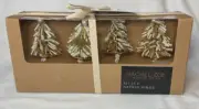 RACHEL ZOE NAPKIN RINGS (4) GOLD WHITE TREES NIB