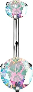 [REVOLIA] 14G G23 Solid Titanium Belly Button Rings for Women Round CZ Hypoallergenic Belly Rings for Sensitive Skin Belly Rings Barbell Navel Rings Belly Piercing Jewelry 6-16MM