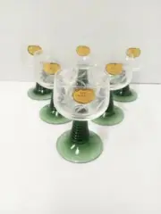 Etch Kristall Roemer German Wine Glass Emerald Green Beehive Stem Set of 6