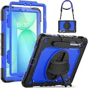 [SEYMCY] Case for Samsung Galaxy Tab S9 FE Case 10.9 inch/ S9 Case 11 inch 2023, Shockproof Case with Screen Protector, Rotating Hand Strap/Stand, Shoulder Strap, Samsung S9 Fe Tablet Case, Blue