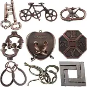 9 Pcs Metal Brain Teaser Puzzles Teaser 3D Steel Puzzle for Adults Unlock