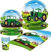 Tractor Party Tableware,Tractor Birthday Tableware 50 Pcs,Tractor Party Supplies Tableware Set 10 Guests,Tractor Party Plates Cups Napkins,for Boys Girls Tractor Theme Party Decor