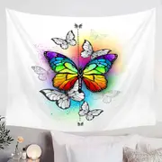 Black White and Rainbow Butterflies Tapestry