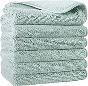 POLYTE Premium Lint Free Microfiber Washcloth Face Towel, 13 x 13 in, Set of 6 (Light Green)