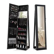 Giantex Jewelry Cabinet Lockable Jewelry Armoire w/Full Length Mirror Storage Organizer Black