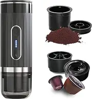 Portable Coffee Maker for Travel Camping Office, Small Rechargeable Electric Espresso Machine, Self-Heating, USB-C & Car Charger, 20 Bar Mini Coffee Machine Compatible with Ground Coffee & NS Capsules