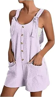 [Generic] Lace Up Strap Homecoming Suits For Women - Casual Buttons Pockets Suspender Jumpsuit - Women Summer Daily Outwear Streetwear Breathable Jumpsuit With Pockets - Strap Sleeveless Solid Green Romper