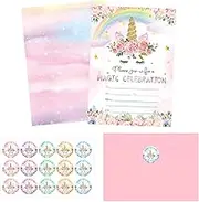 30 Pack Unicorn Birthday Invitation Unicorn Party Invitation Cards, 30 Rainbow Unicorn Sticker Labels with 30 Envelopes Unicorn Rainbow Party Decorations Supplies for Girls Birthday Party