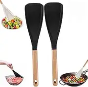 Consensuts Multi Function Spoon, Multifunction Spatula Spoon, Consensuts Spatula, Long Wood Head Matte Silicone Scoop, Cooking Spoon for Nonstick Cookwares (Black*2)