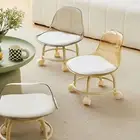 Seat with Backrest Acrylic Small Stool Low Swivel Wheels Faux Leather