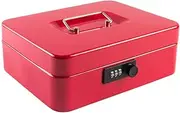 Cash Box with Combination Lock Safe Metal Money Box with Money Tray for Security Lock Box Red