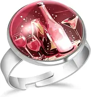 [FVQL] Stainless Steel Ring for Girls, wine pattern cartoon, 0.67inch/1.7cm, Glass, glass