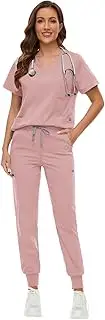 [VIAOLI] Scrubs for Women V-neck Scrub Set with 8 Pocket Yoga Waistband Jogger Pants - Womens Scrub Nurse Uniforms