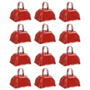 Blue Panda 12 Pack 3-inch Cowbells with Handle, Red Hand Percussion Cow Bells...