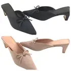 Myne Self Slides Shoes Sandals Pointed Toe Mule w/ Bow Decoration Black or Pink