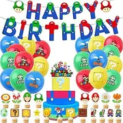 Mario bros Birthday Party Supplies, Kids Party Favors for Boy Girl, 42Pcs Mario Bros Theme Children Party Pack Decorations, Including Happy Birthday Banners, Cake Toppers, Colorful Latex Balloons