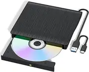 External CD/DVD Drive for Laptop, USB 3.0 & Type-C CD Burner, Portable DVD Player, Slim External Optical Drive Compatible with Windows, Mac, Linux OS (2 in 1 USB A&C)