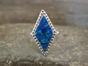 Native American Sterling Silver & Blue Opal Inlay Ring - Dosedo - Size 7.5