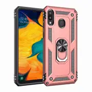 For Samsung Galaxy A20/A30 Case, Military Grade 360 Degree Rotating Metal Magnetic Ring Car Mount Holder Kickstand Shockproof Heavy Duty Cover (Rose Gold)