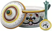 Bowl With Spoon RICCO DERUTA DELUXE Majolica Covered Parmesan Cheese
