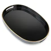 Black Oval Decorative Tray with Handles Versatile Serving Tray for Coffee Tab...