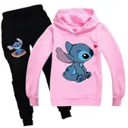 Kids Boys Girls Stitch Hoodie Hooded Sweatshirt Pants Tracksuit Outfit Set Activewear -NMAOV Pink 11-12Y