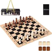 SlowTon Portable Gift Boxed Checkers Board Set, 2 in 1 Folding Chessboard with 32 Chess and 24 Checkers Pieces, Portable Travel Chess Game Sets for Adults and Kids