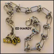 Y2K ED HARDY Bumble Bee Charm Bracelet Stainless Steel Rope Chain Lobster Clasp
