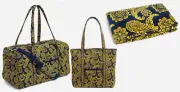 Vera Bradley NAVY GOLD BANDANA 3pc Lg Duffel + Vera Tote + Blanket (New) $305