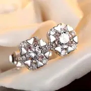 Tiny Snow Flake Silver SP Pave 1 Ct Cubic Zirconia Stud Earring