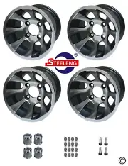 GOLF CART 10"x7" MACHINED/GUNMETAL 'REVOLVER' ALUMINUM WHEELS / RIMS (SET OF 4)