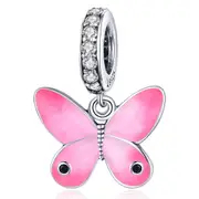 Solid 925 Sterling Silver Pink Sweet Butterfly Pandora Inspired Charm