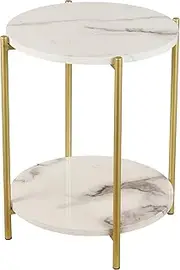 Gawicpy 2 Tier Round Side Table, Marble End Tables Coffee Table Simplistic Sofa Table Waterproof Removable Tray Table Indoor Outdoor Accent Table for Living Room Bedroom (Faux Marble White)