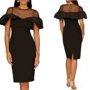Aidan Mattox Bonded Crepe Illusion Mesh Off the Shoulder Flutter Sleeve Dress
