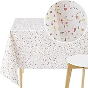 PVC Wipe Clean Table Cloth Rectangular 250x140 cm / 98x55 In - Wipeable Tablecloth Up To 8 Seats - Waterproof Vinyl Oilcloth Multicolored Terrazzo Pattern on Cream White Background