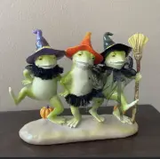 Set of 3 Witch Frogs Toads With Witch Hats Halloween Decor